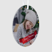 Festive Red Ribbon-foto Kerstmis Ornament (voorkant)