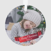 Festive Red Ribbon-foto Kerstmis Ornament (achterkant)