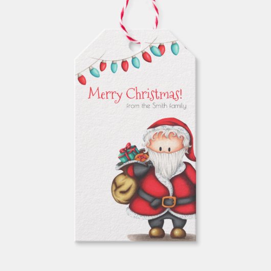 Festive Red Santa Claus Persoonlijke Kerstmis Cadeaulabel (Voorkant)