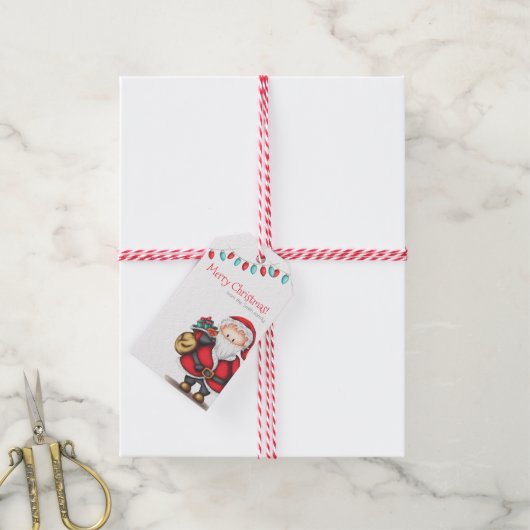 Festive Red Santa Claus Persoonlijke Kerstmis Cadeaulabel (Met Touw)