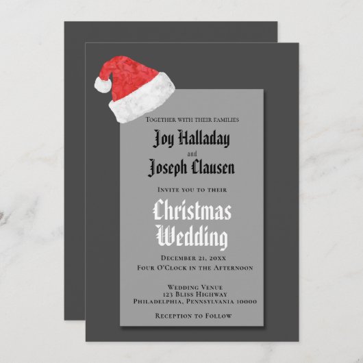 Festive Red Santa Hat kerstbruiloft Aankondiging (Voorkant / Achterkant)