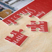 Festive Red Script-fotokerstfeestdag Legpuzzel (Zijkant)