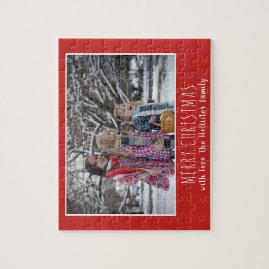 Festive Red Script-fotokerstfeestdag Legpuzzel (Verticaal)
