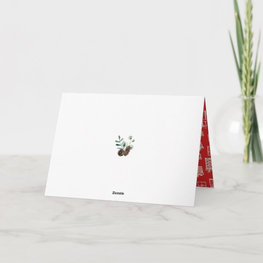 Festive Red Script Snowflakes Bokeh Pine Tree Fun Feestdagen Kaart (Achterkant)