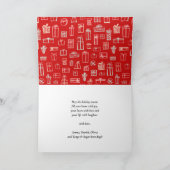 Festive Red Script Snowflakes Bokeh Pine Tree Fun Feestdagen Kaart (Binnen)