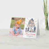 Festive Red Script Snowflakes Bokeh Pine Tree Fun Feestdagen Kaart (Voorkant)