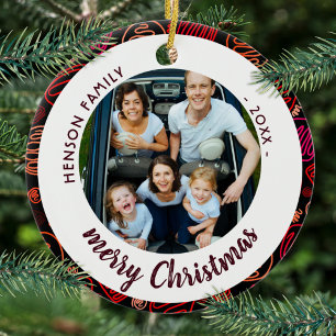Festive Red Shapes Family Photo Merry Kerstmis Keramisch Ornament