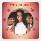Festive Red Snowflake Metallic Family Foto Vierkante Sticker (Voorkant)