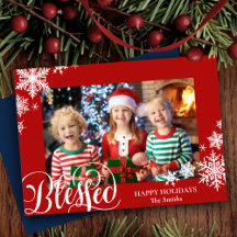 Festive Red Snowflakes Moderne Script Simple Photo