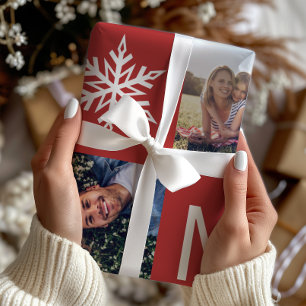 Festive Red Snowflakes Photo Collage Kerstmis Cadeaupapier