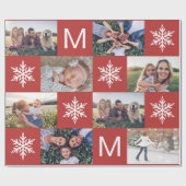 Festive Red Snowflakes Photo Collage Kerstmis Cadeaupapier (Vlak)