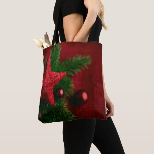 Festive Red Star Christmas  Bag Tote Bag (Dichtbij)