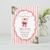 Festive Red Stripe & Holiday Christmas Brunch Kaart (Staand voorkant)