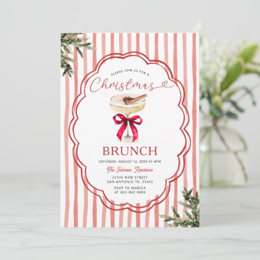 Festive Red Stripe & Holiday Christmas Brunch Kaart (Staand voorkant)