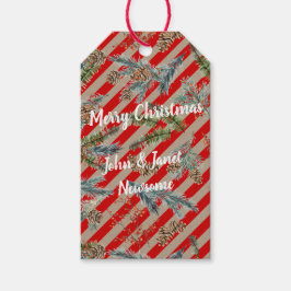 Festive Red Stripe Pine Spruce Cones Kraft Holiday Cadeaulabel