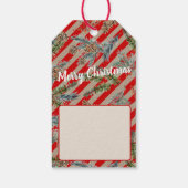 Festive Red Stripe Pine Spruce Cones Kraft Holiday Cadeaulabel (Achterkant)