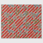 Festive Red Stripe Pine Spruce Cones Kraft Holiday Cadeaupapier (Vlak)