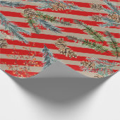 Festive Red Stripe Pine Spruce Cones Kraft Holiday Cadeaupapier (Hoek)