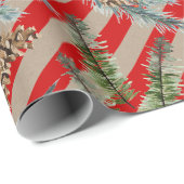 Festive Red Stripe Pine Spruce Cones Kraft Holiday Cadeaupapier (Rol Hoek)