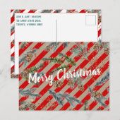 Festive Red Stripe Pine Spruce Cones Kraft Holiday Feestdagenkaart (Voorkant / Achterkant)