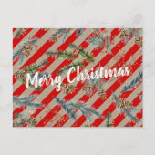 Festive Red Stripe Pine Spruce Cones Kraft Holiday Feestdagenkaart (Voorkant)
