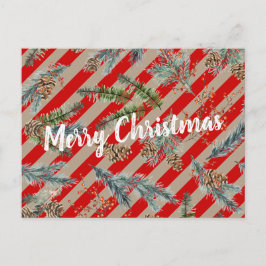 Festive Red Stripe Pine Spruce Cones Kraft Holiday Feestdagenkaart