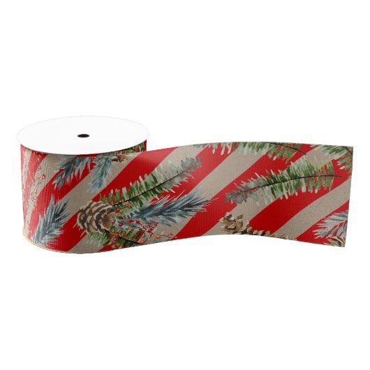 Festive Red Stripe Pine Spruce Cones Kraft Holiday Grosgrain Lint (Spoel)