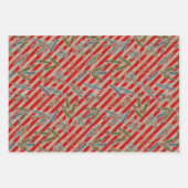 Festive Red Stripe Pine Spruce Cones Kraft Holiday Inpakpapier Vel (Voorkant 3)