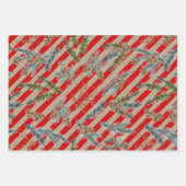 Festive Red Stripe Pine Spruce Cones Kraft Holiday Inpakpapier Vel (Voorkant)