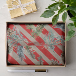 Festive Red Stripe Pine Spruce Cones Kraft Holiday Tissuepapier