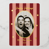 Festive Red Striped Holiday Party Folie Uitnodiging (Voorkant)