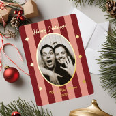 Festive Red Striped Holiday Party Folie Uitnodiging