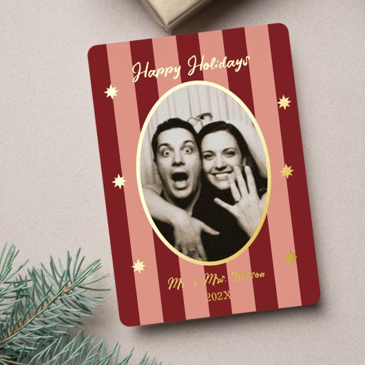 Festive Red Striped Holiday Party Folie Uitnodiging