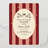 Festive Red Striped Holiday Party Invitation Folie Uitnodiging (Voorkant)