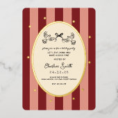 Festive Red Striped Holiday Party Invitation Folie Uitnodiging (Voorkant)