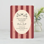 Festive Red Striped Holiday Party Invitation Kaart (Staand voorkant)