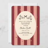 Festive Red Striped Holiday Party Invitation Kaart (Voorkant)