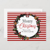Festive Red Stripes Holly Wreath Merry Kerstmis Briefkaart (Voorkant / Achterkant)