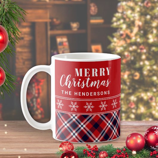 Festive Red Tartan Gepersonaliseerd Kerstfeest Koffiemok