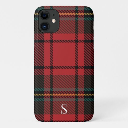 Festive Red Tartan Kerstmis Monogram Case-Mate iPhone Case (Achterkant)