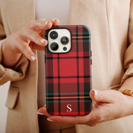 Festive Red Tartan Kerstmis Monogram Case-Mate iPhone Case