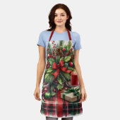 Festive Red Tartan & Pine Christmas Schort (Gedragen)