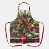 Festive Red Tartan & Pine Christmas Schort (Voorkant)