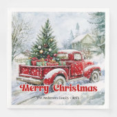 Festive red truck Christmas scene rustic table  Servet (Voorkant)