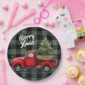 Festive Red Truck with Christmas Tree Paper Plates Papieren Bordje (Feest)