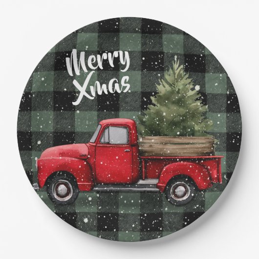 Festive Red Truck with Christmas Tree Paper Plates Papieren Bordje (Voorkant)