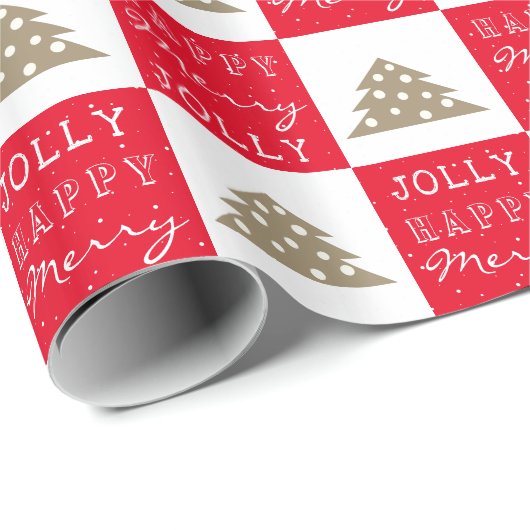 Festive Red Typography kerstboom Cadeaupapier (Rol Hoek)