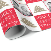 Festive Red Typography kerstboomserie Foto Cadeaupapier (Rol Hoek)