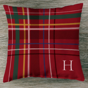 Festive red vakantion plaid kerstmonogram decor kussen