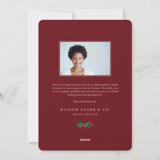 Festive Red Waterverf door sneeuw Wereldbol Busine Feestdagenkaart (Achterkant)